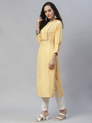Yellow embroidered cotton cotton-kurtis 2