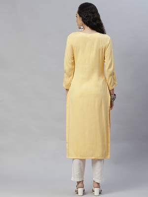 Yellow embroidered cotton cotton-kurtis 3