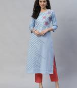 Blue embroidered cotton cotton-kurtis