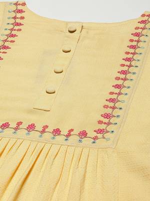 Yellow embroidered cotton cotton-kurtis 5