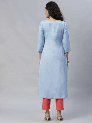 Blue embroidered cotton cotton-kurtis 2