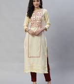 Yellow embroidered cotton cotton-kurtis