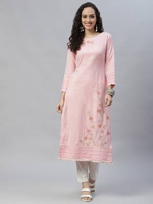 Pink embroidered cotton cotton-kurtis 1