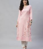 Pink embroidered cotton cotton-kurtis