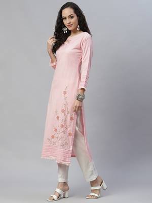 Pink embroidered cotton cotton-kurtis 2
