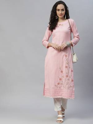 Pink embroidered cotton cotton-kurtis 4