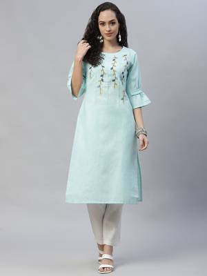 Blue embroidered cotton cotton-kurtis 1