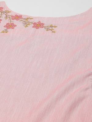 Pink embroidered cotton cotton-kurtis 5
