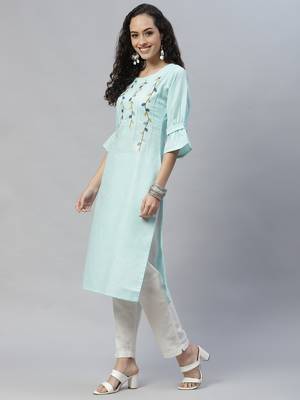 Blue embroidered cotton cotton-kurtis 2