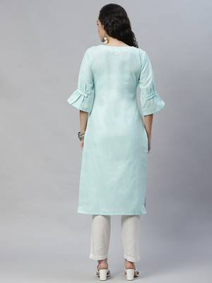 Blue embroidered cotton cotton-kurtis 3