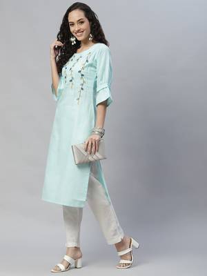 Blue embroidered cotton cotton-kurtis 4