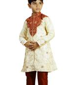 Fawn embroidered art dupion silk boys-kurta-pyjama