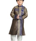 Grey plain art dupion silk boys-sherwani