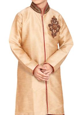 Fawn embroidered art dupion silk boys-sherwani 2