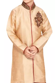 Fawn embroidered art dupion silk boys-sherwani