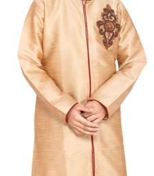 Fawn embroidered art dupion silk boys-sherwani