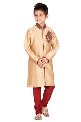 Fawn embroidered art dupion silk boys-sherwani 1