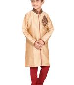 Fawn embroidered art dupion silk boys-sherwani