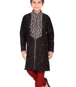Black embroidered art dupion silk boys-sherwani