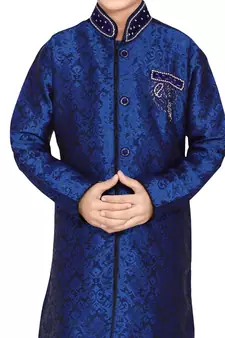 Blue embroidered art dupion silk boys-sherwani