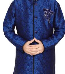 Blue embroidered art dupion silk boys-sherwani