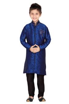 Blue embroidered art dupion silk boys-sherwani