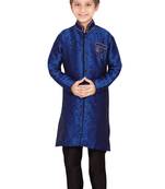 Blue embroidered art dupion silk boys-sherwani