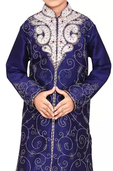 Blue embroidered art dupion silk boys-sherwani
