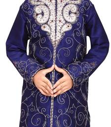 Blue embroidered art dupion silk boys-sherwani