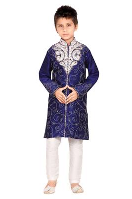 Blue embroidered art dupion silk boys-sherwani 1