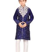 Blue embroidered art dupion silk boys-sherwani