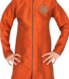 Orange embroidered art dupion silk boys-sherwani