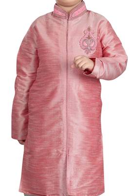 Pink embroidered art dupion silk boys-sherwani 2