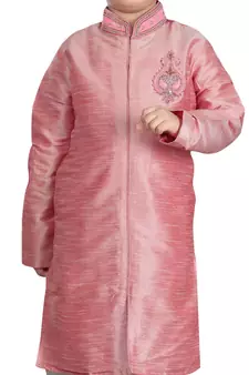 Pink embroidered art dupion silk boys-sherwani