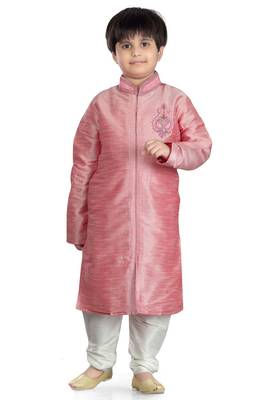 Pink embroidered art dupion silk boys-sherwani 1
