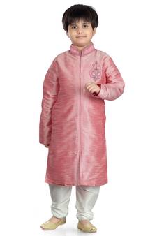 Pink embroidered art dupion silk boys-sherwani