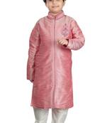 Pink embroidered art dupion silk boys-sherwani