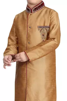 Gold embroidered art dupion silk boys-sherwani