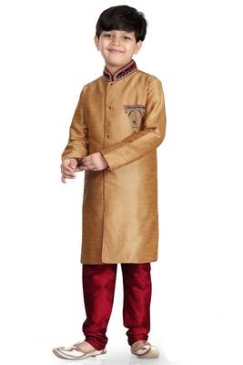 Gold embroidered art dupion silk boys-sherwani 1