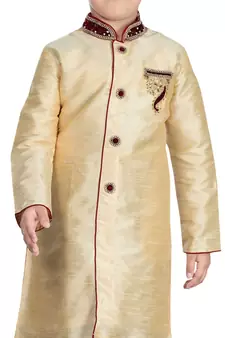 Fawn embroidered art dupion silk boys-sherwani