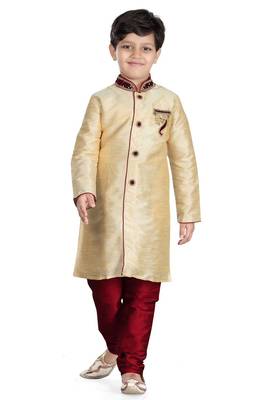 Fawn embroidered art dupion silk boys-sherwani 1