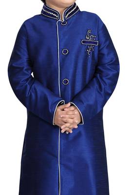 Blue embroidered art dupion silk boys-sherwani 2
