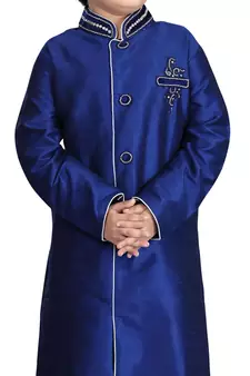 Blue embroidered art dupion silk boys-sherwani