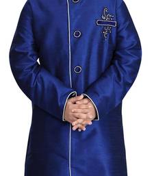 Blue embroidered art dupion silk boys-sherwani