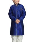 Blue embroidered art dupion silk boys-sherwani