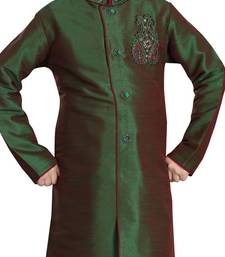 Green embroidered art dupion silk boys-sherwani