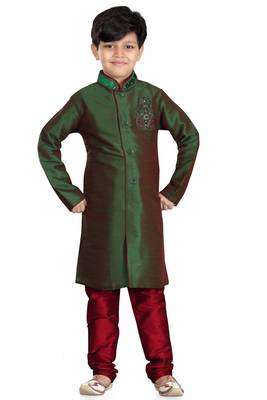 Green embroidered art dupion silk boys-sherwani 1