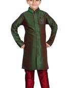 Green embroidered art dupion silk boys-sherwani