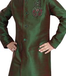 Green embroidered art dupion silk boys-sherwani