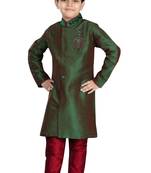 Green embroidered art dupion silk boys-sherwani